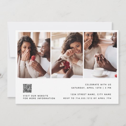 Eenvoudig Elegant Fotoscript QR Code Verloving Kaart (Achterkant)