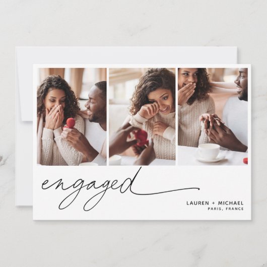 Eenvoudig Elegant Fotoscript QR Code Verloving Kaart (Voorkant)