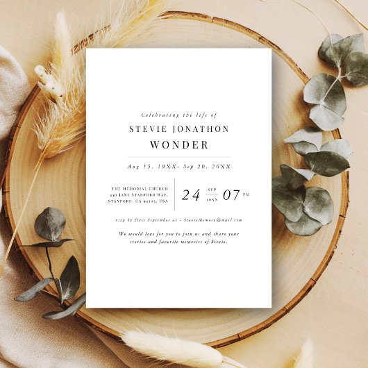 Eenvoudig Elegant Funeral Memorial Death Jubileum Kaart