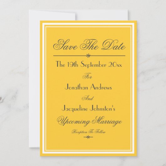 Eenvoudig Elegant Geel Wit Save The Date Bruiloft Aankondiging (Voorkant)