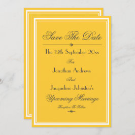 Eenvoudig Elegant Geel Wit Save The Date Bruiloft Aankondiging