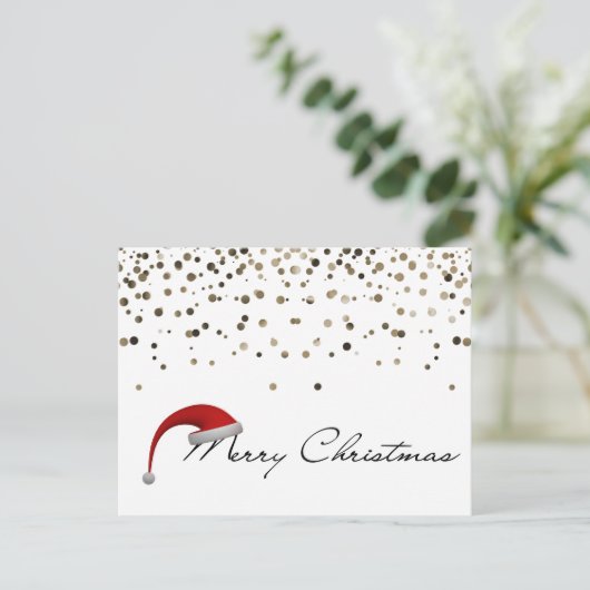 Eenvoudig elegant glitter Decor Santa Hat Kerstmis Feestdagenkaart (Staand voorkant)