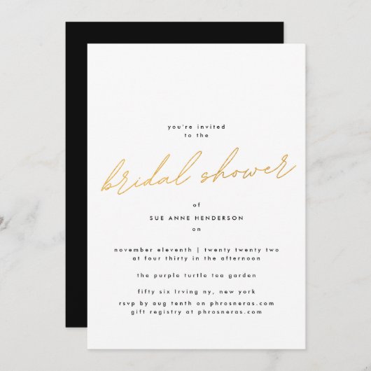 Eenvoudig Elegant Gold Bridal Shower Uitnodiging (Voorkant / Achterkant)