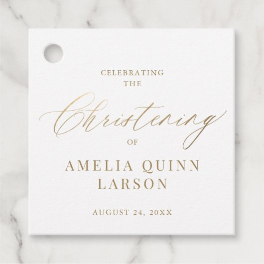 Eenvoudig Elegant Gold Calligraphy Script Christen Bedankjes Labels (Voorkant)