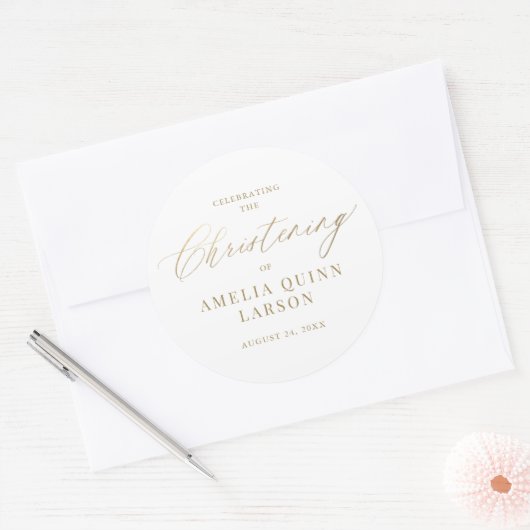 Eenvoudig Elegant Gold Calligraphy Script Christen Ronde Sticker (Envelop)