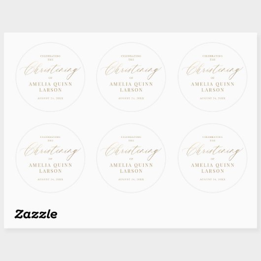 Eenvoudig Elegant Gold Calligraphy Script Christen Ronde Sticker (Vel)
