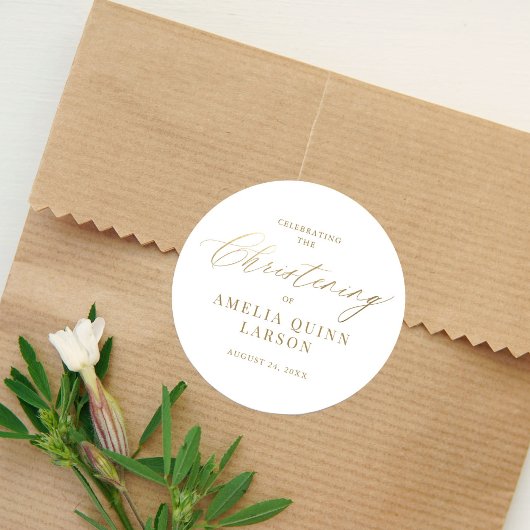 Eenvoudig Elegant Gold Calligraphy Script Christen Ronde Sticker