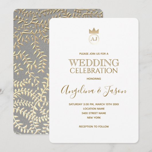 Eenvoudig Elegant Gold Calligraphy Wedding Kaart (Voorkant / Achterkant)