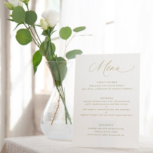 Eenvoudig Elegant Gold Calligraphy Wedding Menu