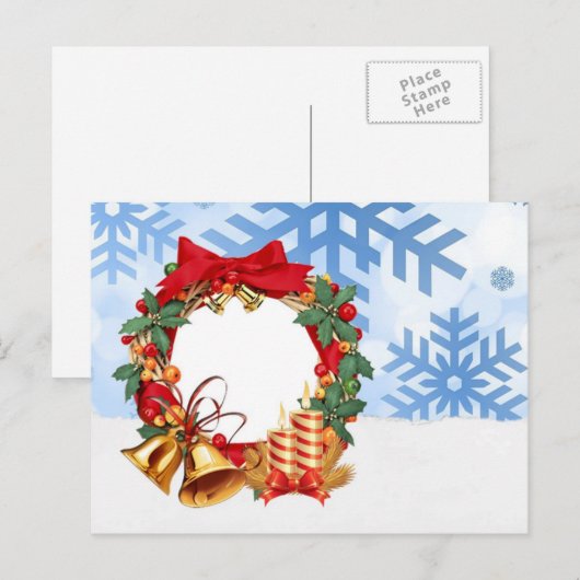 Eenvoudig Elegant Gold Decor Wreath Merry Kerstmis Feestdagenkaart (Voorkant / Achterkant)