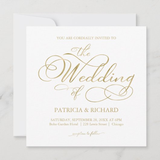 Eenvoudig Elegant Gold Foil Script Weddenschap Kaart (Voorkant)