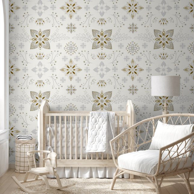 Eenvoudig Elegant Gold Folk Tegel Pattern Behang (Kinderen)
