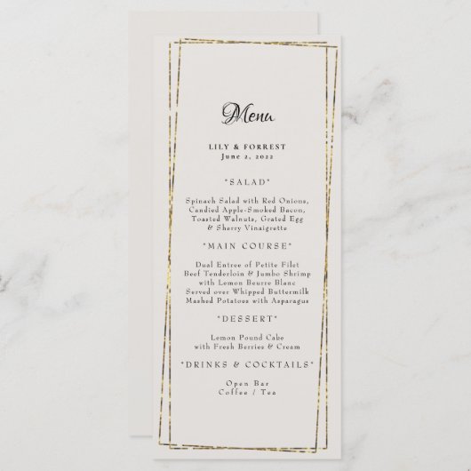 Eenvoudig Elegant Gold Geometric Lijst Neutraal Menu (Voorkant / Achterkant)