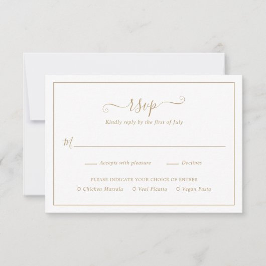 Eenvoudig Elegant Gold Meal Wedding RSVP Kaartje (Voorkant)