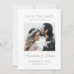Eenvoudig Elegant Gold Script Photo Verloving Save The Date