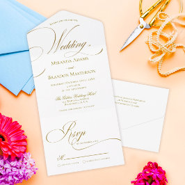 Eenvoudig Elegant Gold Script Weddenschap All In One Uitnodiging