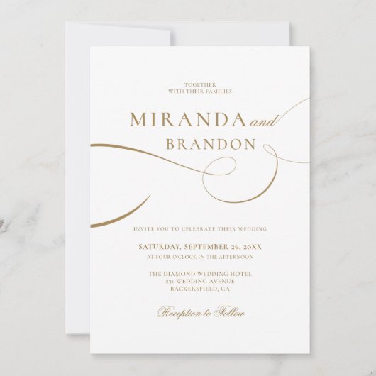 Eenvoudig Elegant Gold Script Weddenschap Kaart (Voorkant)