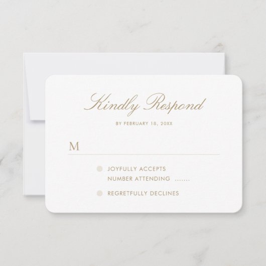 Eenvoudig Elegant Gold Script Weddenschap RSVP Kaartje (Voorkant)