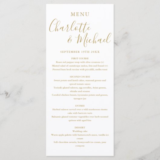 Eenvoudig Elegant Gold Signature Script Weduwmenu Menu (Voorkant)