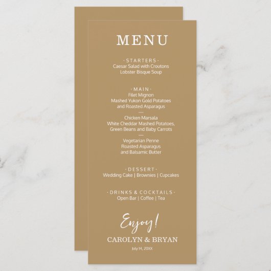 Eenvoudig Elegant Gold Weddendiner Menu (Voorkant / Achterkant)