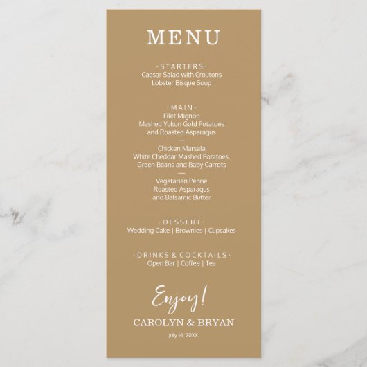 Eenvoudig Elegant Gold Weddendiner Menu (Voorkant)