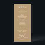 Eenvoudig Elegant Gold Weddendiner Menu<br><div class="desc">Een kaart van het diner op goud (of om het even welke kleur) en chic die in wit wordt gedrukt toont uw menukeuzen. Ideaal voor een moderne huwelijksreceptie, huwelijksrepetities, verjaardagsfeestjes of speciale evenementen met een diner op tafel. Kies OM HET EVEN WELKE KLEUR ACHTERGROND, om het even welke KLEUR TEKST,...</div>