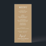 Eenvoudig Elegant Gold Weddendiner Menu<br><div class="desc">Een kaart van het diner op goud (of om het even welke kleur) en chic die in wit wordt gedrukt toont uw menukeuzen. Ideaal voor een moderne huwelijksreceptie, huwelijksrepetities, verjaardagsfeestjes of speciale evenementen met een diner op tafel. Kies OM HET EVEN WELKE KLEUR ACHTERGROND, om het even welke KLEUR TEKST,...</div>