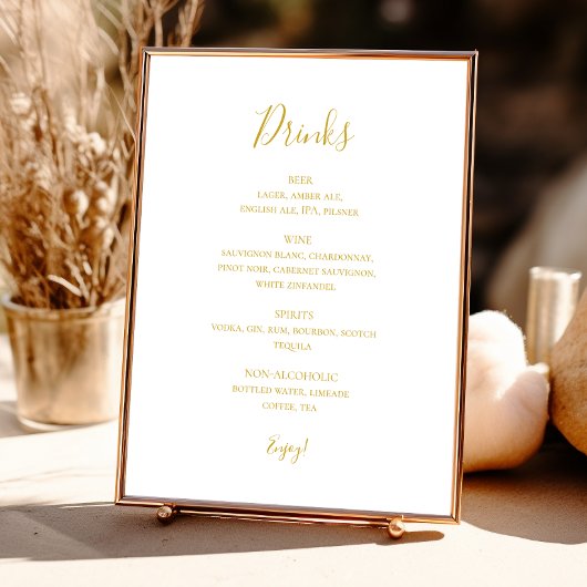 Eenvoudig Elegant Gold Wedding Drink Menu Sign Poster