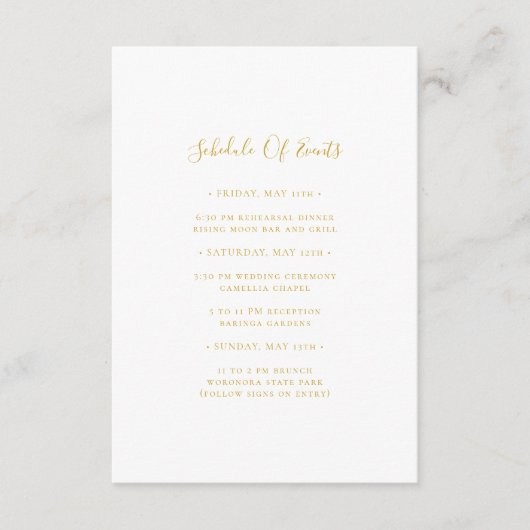 Eenvoudig Elegant Gold Wedding Schedule of Events Informatiekaartje (Voorkant)