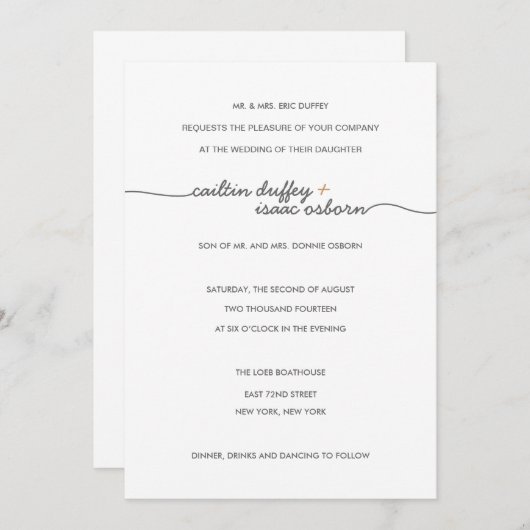 Eenvoudig Elegant Gold Wedding Uitnodiging (Voorkant / Achterkant)