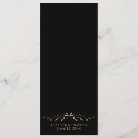 Eenvoudig Elegant Gold & White Lacy Filigree Weddi Menu (Achterkant)