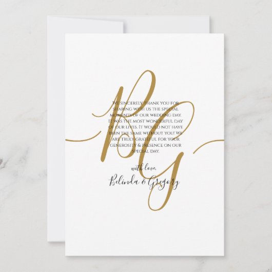 Eenvoudig Elegant Golden Initialen Weddenschap Bedankkaart (Voorkant)