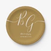 Eenvoudig Elegant Golden Initialen Weddenschap Papieren Bordje (Voorkant)