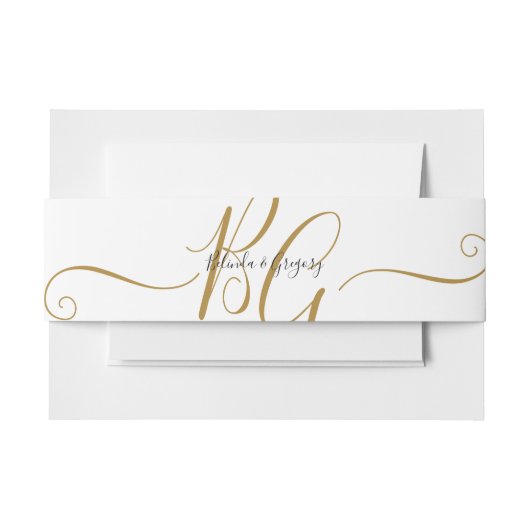 Eenvoudig Elegant Golden Initialen Weddenschap Uitnodigingen Wikkel (Voorkant Voorbeeld)