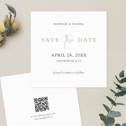 Eenvoudig Elegant Goud Bewaar de Datum met QR-Code Save The Date
