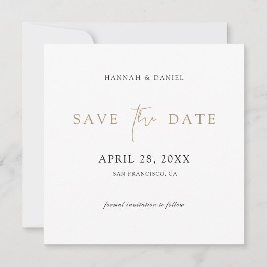 Eenvoudig Elegant Goud Bewaar de Datum met QR-Code Save The Date (Voorkant)