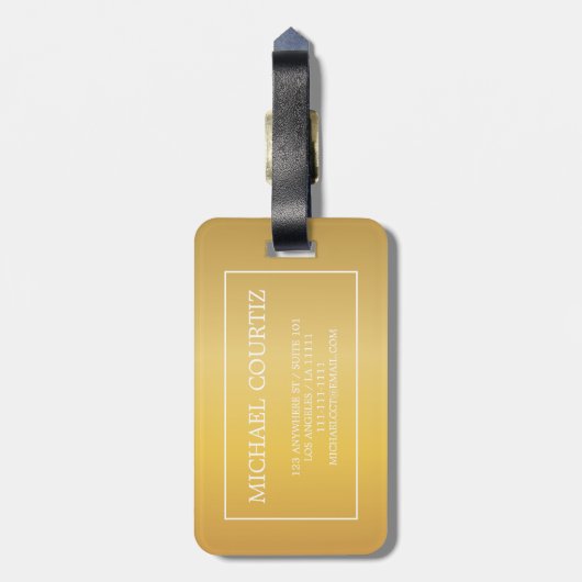 Eenvoudig Elegant Goud Geborsteld Metaal Monogramm Bagagelabel (Achterkant verticaal)