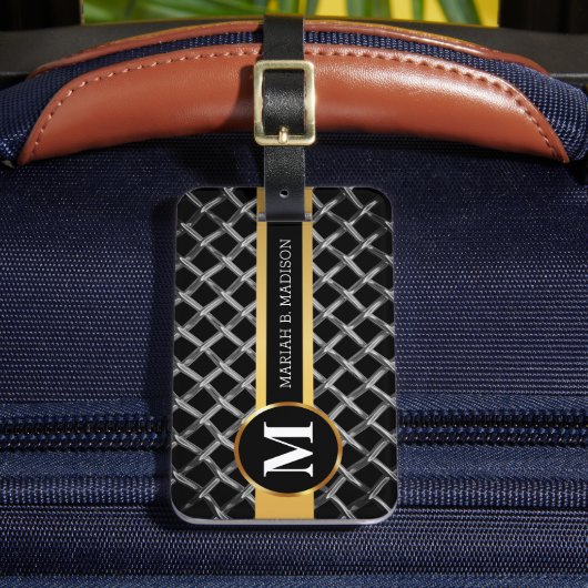 Eenvoudig Elegant Goud Geborsteld Metaal Monogramm Bagagelabel (Voorkant Insitu 2)