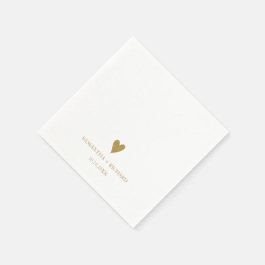 Eenvoudig Elegant Goud Hart Bruiloft Gepersonalise Servet (Hoek)