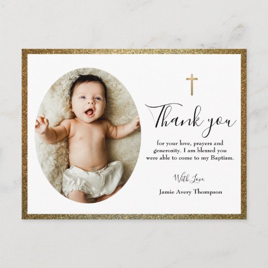 Eenvoudig Elegant Goud Kruis Baby Doop Briefkaart (Voorkant)