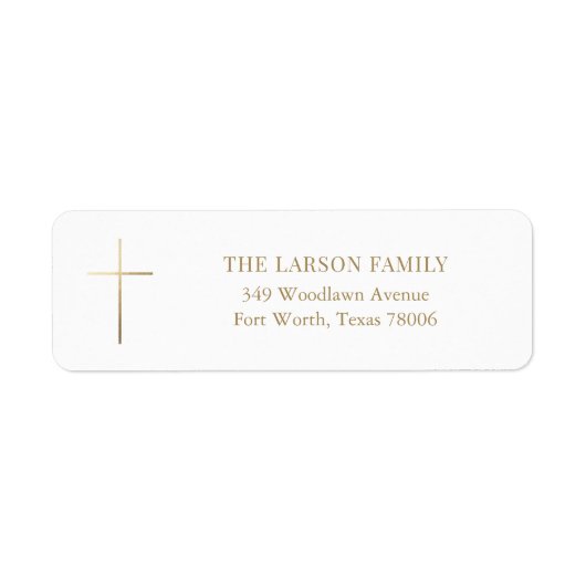Eenvoudig Elegant Goud Kruis Doop Adres Etiket (Voorkant)