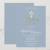 Eenvoudig Elegant Goud Kruis Dusty Blue Kaart (Voorkant / Achterkant)