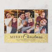 Eenvoudig Elegant Goud Lijst 3 Foto Kerst Feestdagenkaart (Voorkant)