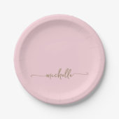 Eenvoudig Elegant Goud Monogram Script Blush Roze Papieren Bordje (Voorkant)