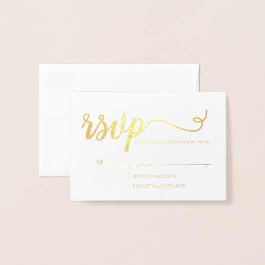 Eenvoudig Elegant goud RSVP script bruiloft Folie Kaarten (Voorkant met envelop)