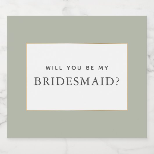 Eenvoudig Elegant Goud Salie Groen Bruidsmeisje Vo Sparkling Wijnetiket (Enkel label)