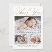 Eenvoudig Elegant Goud Script 4 Foto Baby Bedankkaart (Voorkant)
