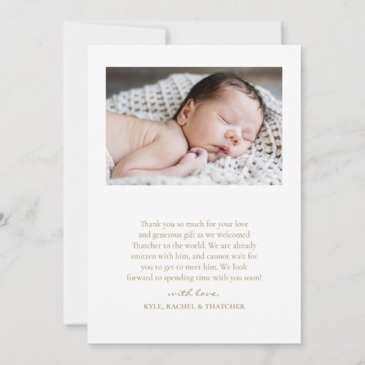 Eenvoudig Elegant Goud Script 4 Foto Baby Bedankkaart (Achterkant)