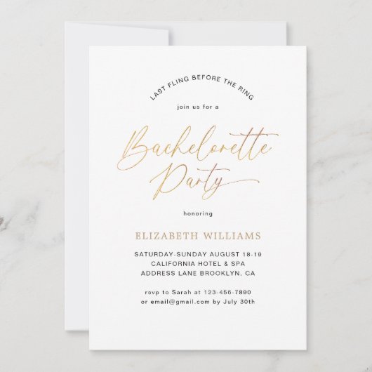 Eenvoudig Elegant Goud Script Bachelorette Party Kaart (Voorkant)