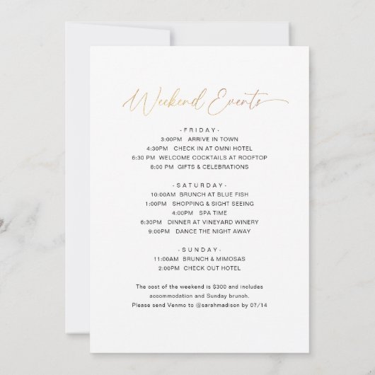 Eenvoudig Elegant Goud Script Bachelorette Party Kaart (Achterkant)